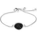 Humble Chic NY Simulated Druzy Chain Bracelet for Women - Boho Stackable Adjustable Bolo Slider Bracelet - color: Silver - Black Stone