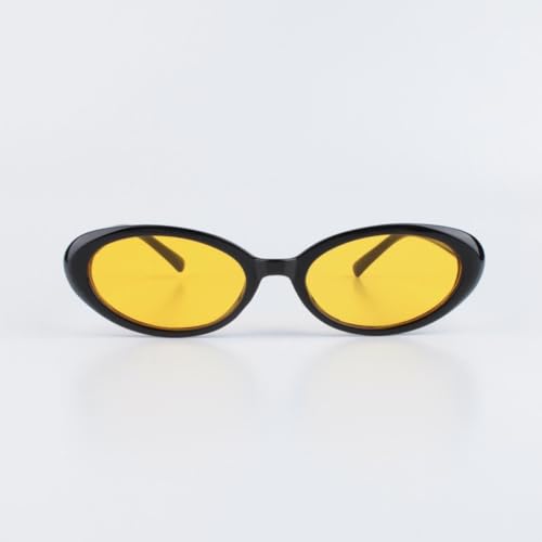 90s Sunglasses for Women Men Retro Small Oval Sunglasses - color: Black/Yellow