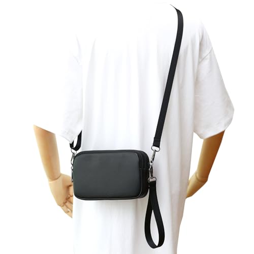 Small Wristlet Wallet for Women, 3-Zip Crossbody Phone Purse - color: Black/Pu-lychee