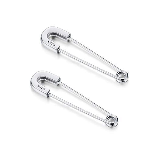 CHIC & ARTSY 925 Sterling Silver Safety Pin Earrings - Lightweight Comfortable Punk Paperclip Cartilage Hoop Earrings, Trendy Industrial Style Jewellery for Women and Men - color: White