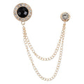 PATIKIL Gem Chain Brooch Pins, Hanging Chain Brooch Suit Pin Tassel Chain Round Crystal Badge Lapel Collar Pins for Men Shirts - color: Gold Tone(Black)