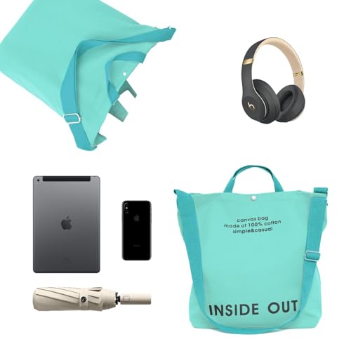 Canvas Tote Bag For Women inside out bag Crossbody Handbag with Adjustable Strap and Coin Purse for Work,Travel,Grocery - color: Mint Green