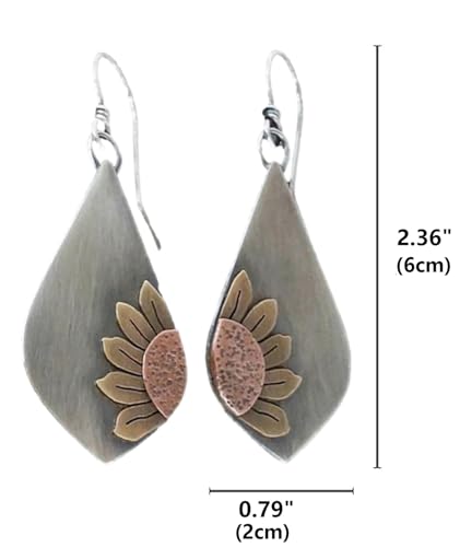 Boho Earrings, Statement Earrings, Teardrop Sunflower Earrings, Dangle Ethnic Earrings for Women, Handmade Bohemian Trendy Boho Vintage Jewelry - style: Sunflower