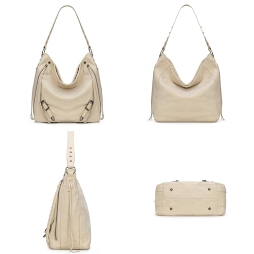 Wrangler Large Hobo Purses and Handbags for Women with Buckle and Fringe Zipper Faux Suede Shoulder Bag - color: Beige