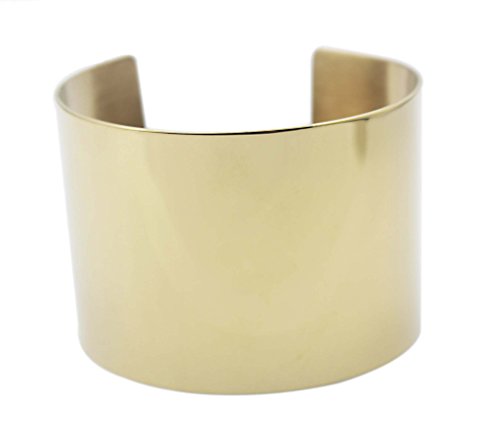Stainless Steel Smooth Polished Open Cuff Bangle Bracelet for Women Lady Girls Gift - color: flat gold 18k