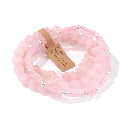 3Pcs Natural Stone Bracelets for Women 8mm Crystal Beaded Bracelets Handmade Stretch Bracelet Healing Crystal Jewelry for Women - style: Rose Quartz