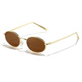 Retro Oval Sunglasses for Women Men 90s Trendy Small Round Gold Sun Glasses Fashion Narrow Metal Frame Shades - color: A2 Gold/Brown