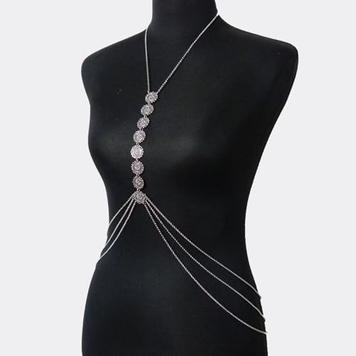 Boho Body Chain Gold Body Chain Jewelry for Women Gold Plated Chain Bikini Body Jewelry for Women Sexy - style: Silver