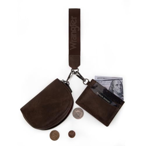 Wrangler KeyChain Wallet Wristlet Wallets for Women Dual Pouch Wristlet with Zipper Womens Credit Card Holder Wallet - color: A-Coffee
