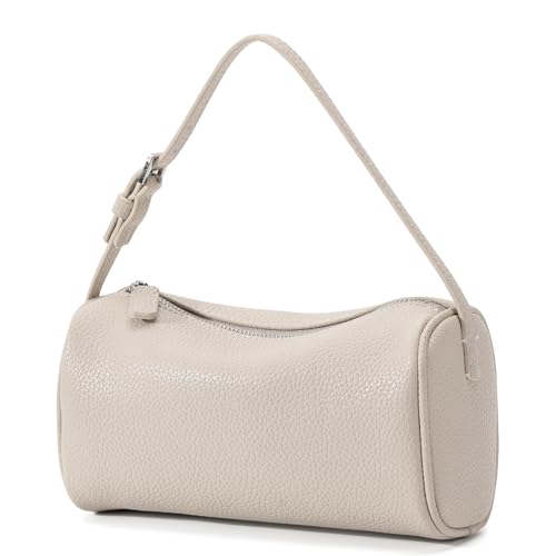 KouLi Buir PU Leather Crossbody Purse for Women Trendy Small Barrel Hobo Shoulder Handbag Lightweight Daily Purse - color: Beige