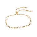 LeCalla Pure 925 Sterling Silver Italian Paperclip Link Chain Bracelets | Gold Over Silver Paper-Clip Link Station Bracelet | Sliding Bolo Bracelet for Women - color: Yellow-Gold Pearl Station
