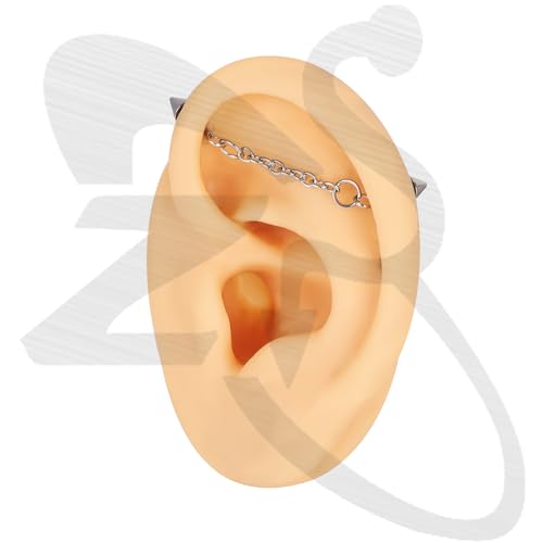 ZS 1 Pair Chain Piercing Jewelry, 16G Surgical Steel Industrial Stud Earring, Dangle Chain Bar Cartilage Helix Piercing for Women Men - color: 3PCS Mix Colors