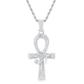 Eye of Horus Ankh Cross Pendant Necklace 18K White Gold Plated Iced Out CZ Bling Ancient Egyptian Religious Symbol Protection Chain Jewelry for Men Women Christmas Birthday Gift - color: White