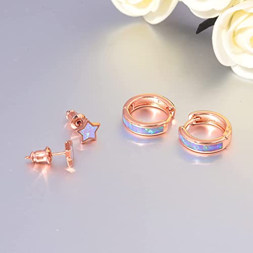 CiNily Huggie Earrings Opal Hinged Hoop Earrings Gold Plated Hypoallergenic Small Hoop Earrings for Women Teen Girls Men Sensitive Ears - color: Pink-Pink