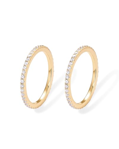 PAVOI Gold Plated Solid 925 Sterling Silver CZ Simulated Diamond Stackable Ring Eternity Bands for Women - color: 2-Pack Yellow Gold