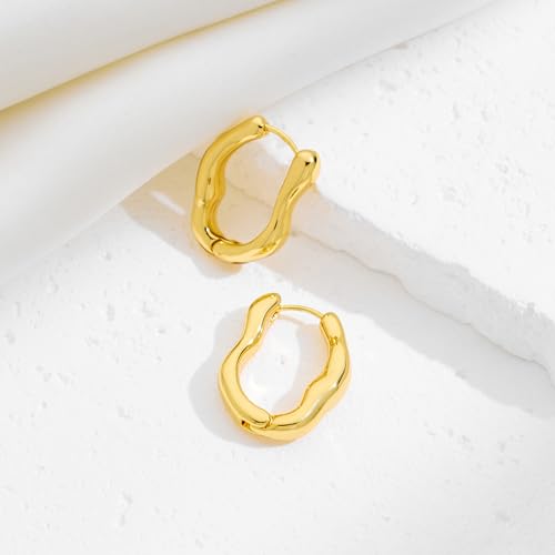 Chunky Hoop Earrings for Women Thick Minimalist Geometric Huggie Hoop Earrings Dainty Thick Y2K Preppy Earrings - style: irregular wave