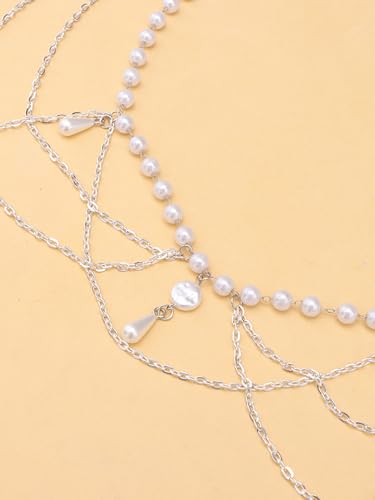 MODRSA Silver Gold Belt Chain Belt for Women Fashion Plus Size Pearl Waist Chains Metal Layered Gold Belts Chains no Tarnish Trendy Pirate Belly Belts for Women Dress Sun Moon Star Waist Jewelry - color: A2- Pearl - silver