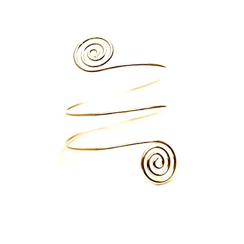 Caiyao Boho Upper Arm Bracelet Cuff Bangle Gold Silver Geometric Cuff Bracelets Mental Open Upper Arm Bangle Bracelet Adjustable Armband Jewelry for Women - style: Swirl Gold