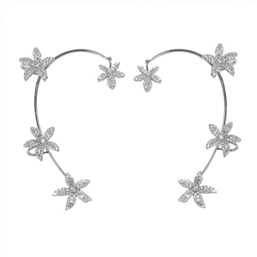 2Pcs Rhinestone Butterfly Earrings Ear Cuffs Non-Pierced Fake Earrings Butterfly Climber Wrap Around Earring Dainty Adjustable Ear Clip Jewelry for Women - color: Style12-silver