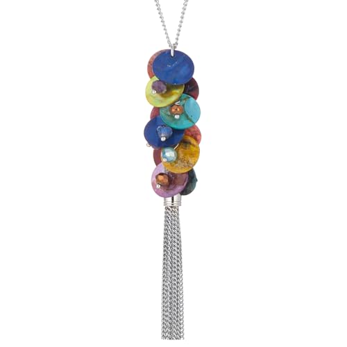 Noessla Boho Long Pendant Necklaces for Women Silver Tassel Long Necklace Sweater Chain Mothers Day Gifts Silver Costume Jewelry for Women - color: 81-Colorful