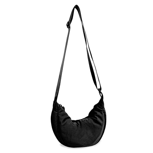 Nylon Crescent Crossbody Bag for Women Purses Trendy Men,Small Travel Sling Bag Hobo - color: Black, size: Small