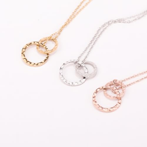 Minimalist Stainless Steel Single or Two Circular Hammered Texture Pendant Necklace for Women, 14K Gold/Silver/Rose Gold Plated Hypoallergenic Stackable Layered Collarbone adjustable Chain Necklace, Dainty Layering Necklace Jewelry Gift - style: Silver Tw