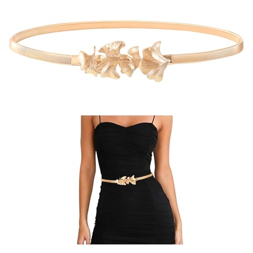 E-Clover Womens Fashion Metal Stretch Waist Skinny Belt Waistband - color: Gold-0022