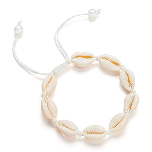 Fesciory Puka Shell Anklet for Women Summer Natural Cowrie Adjustable Ankle Bracelet, Handmade Boho Hawaiian Beach Seashell Jewelry - color: A4:Shell Anklet(Pearl)