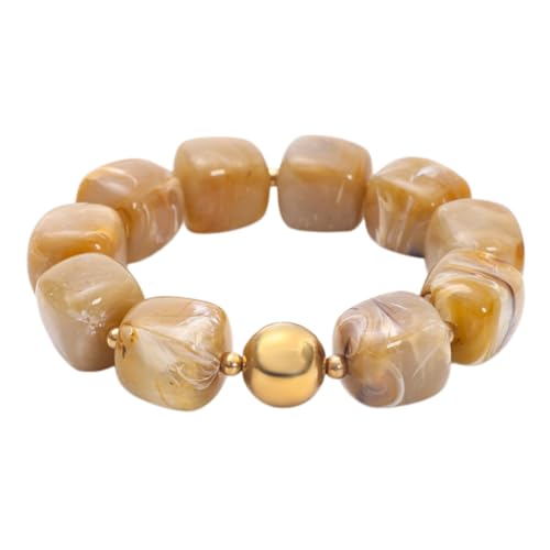 Soyzvteo Chunky Beaded Bracelets Boho Acrylic Geometric Beaded Bangle Bracelet Chunky Statement Jewelry for Women - color: Brown