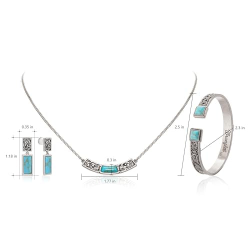 Montana West Wrangler Cuff Bracelet for Women Western Turquoise Adjustable Open Bangle Silver Plated Carved Floral Cowgirl Country Jewelry - color: 3pcs-Turquoise