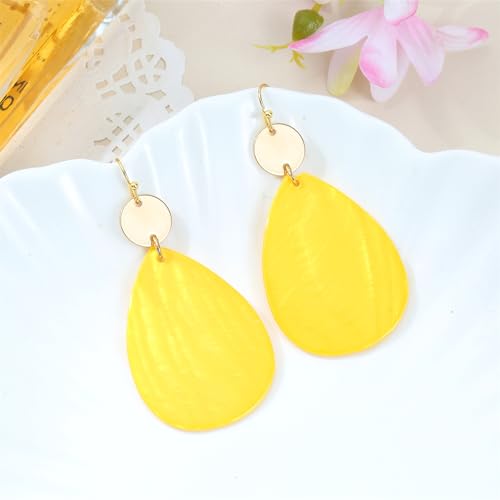 Elisheva Bohemian Lightweight Mother of Pearl Shell Drop Dangle Earrings for Women, Boho Chic Hippie Waterdrop Statement Jewelry Gift - color: yellow
