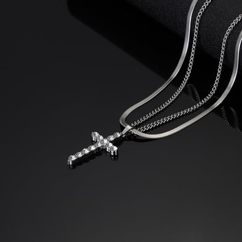 Gold Necklaces for Women Gifts - 14K Gold Plated Necklace for Women Necklaces for Her Tiny Fashion Jewelry for Teens，for Women Friends Jewelry Gifts，Necklace Gold Jewelry Birthday Gifts - style: Double layered diamond studded cross necklace