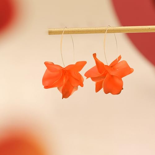 Exaggerated Bohemian Resin Rose Flower Petal Dangle Drop Earrings Long Acrylic Tiered Floral Tassel Earring for Women - color: Orange