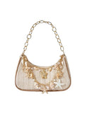 MakeMeChic Women's Straw Beach Purse Seashell Beaded Shoulder Handbags Summer Vacation Bags - color: Multicolor Beige