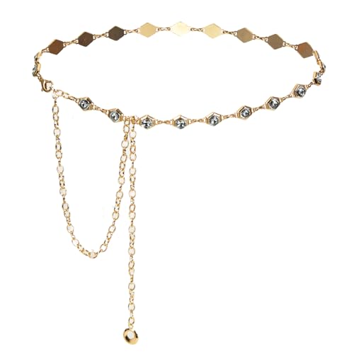 Luvatar Fashion Metal Waist Chain Belt Blouse Dress Sweater Chain Belt… - color: Gold-F44