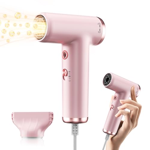 Mini Hair Dryer, 4-Temp High Speed Ionic Hair Dryer, 2-Speed Lightweight Portable Small Hair Drye, 110,000 RPM Hair Blow Dryer Travel Blow Dryer - color: Pink
