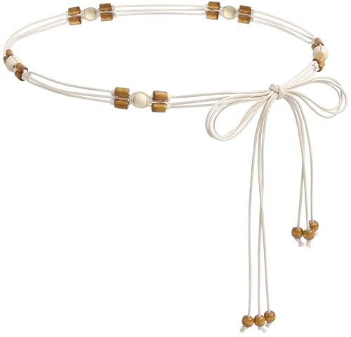 LIMHOO Women's Boho Braided Belt Adjustable Beaded Rope Waist Belts for Dresses - color: 583 Brown