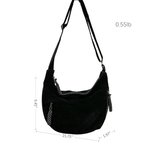 Women's Crescent Crossbody Bag – Large Capacity Suede Sling Bag, Travel Shoulder Bag for Women, Tote Purse - color: Black