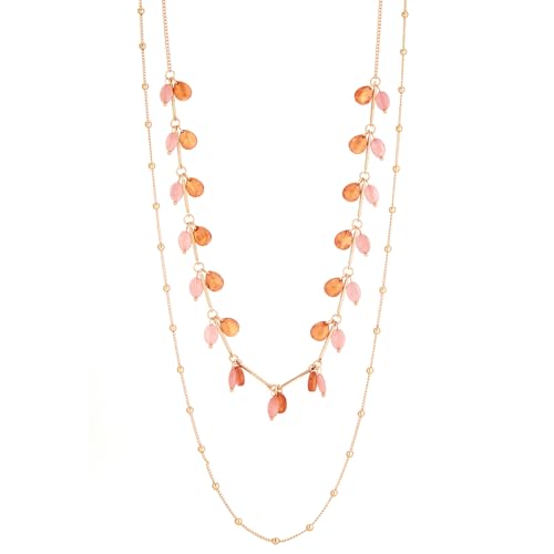 BULINLIN Layered Long Necklaces for Women Long Beaded Chain Necklace CostumeJewelry Mothers Day Gifts for Mom - color: Orange pink