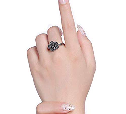 Women's Black Rings Vintage Rings Statement Rings for Women Band Marcasite Crystal Rings for Women - color: Black1