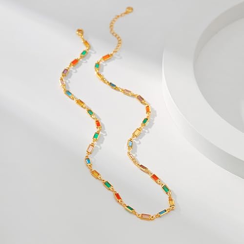 Beaded Choker Necklaces for Women 18k Gold Plated Dainty Gold Choker Necklaces for Women - style: square cz choker 2