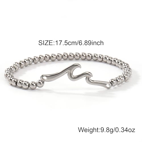 Matching Bracelets for Couple,Gold Silver Beaded Heart Couples Bracelets,Raomantic Relationship Promise Jewelry Gifts for Her - color: Wave