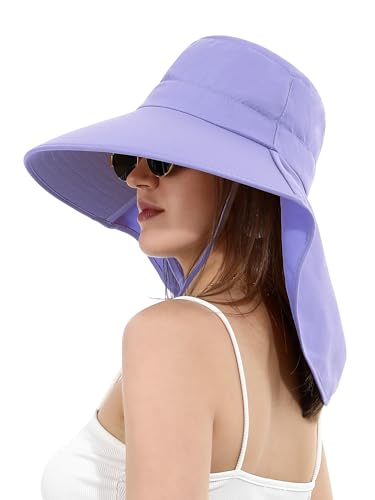 LA CARRIE Women Sun Hats Breathable Wide Brim UV Protection UPF 50+ with Neck Flap Hat for Summer Beach - color: Purple
