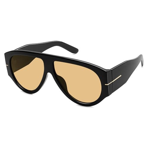 Oversized Retro Aviator Sunglasses Womens Mens 70s Classic Vintage Sun Glasses AR82227 - color: Deep Black/Yellow Us