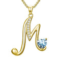 Birthday Gifts for Women 18k Gold Initial Necklaces for Women Simple Alphabets Letters with Birthstone Pendants Name Jewelry Anniversary Wedding Gifts for Sister Daughter Her (with Gift Box) - color: 03-Mar-Aquamarine, style: Letter M