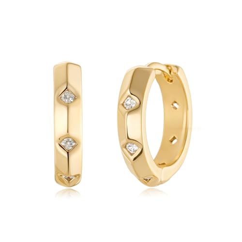 MYEARS Women Earrings Gold Huggie Hoop 14K Small Simple Hypoallergenic Everyday Jewelry - style: Ridge