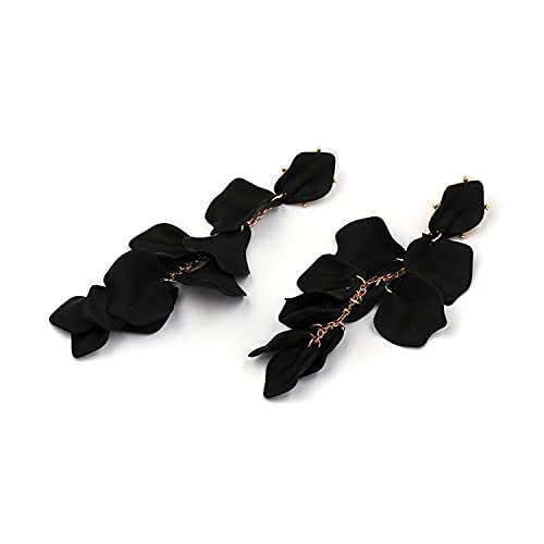 Long Acrylic Rose Petal Earrings Dangle Exaggerated Flower Earrings Drop Statement Floral Tassel Earrings for Women - color: Long Acrylic Rose Petal Earrings-Black