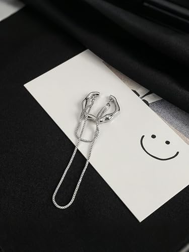 Silver Chain Earrings for Women Dainty Tassel Chain Hoop Earrings Layered Non Piercing Fake Earring Y2K Drop Dangle Cuff Earring Crystal Huggie Clip Hoops Gift for Her - style: Style1