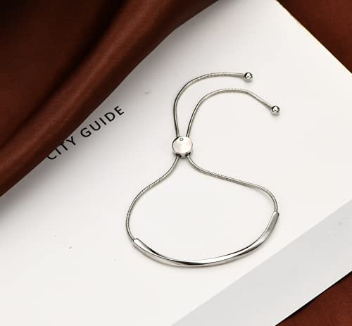 WOWORAMA Adjustable Slider Bracelets for Women Bar Friendship Bangle Bracelet for Women Gold/White Gold/Rose Gold Bolo Bracelet - color: Twist Bar-White Gold