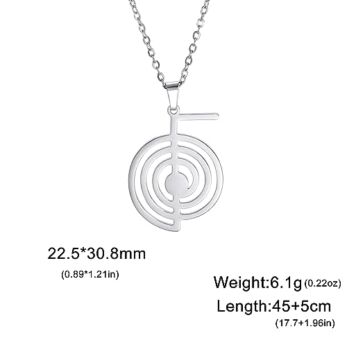 Dreamtimes Cho Ku Rei Reiki Necklace Protection Healing Symbol Yoga Necklace For Women Sacred Geometry Stainless Steel Drop Healing Energy Yoga Power Pendant Necklace Sacred Geometry Amulet - color: SILVER